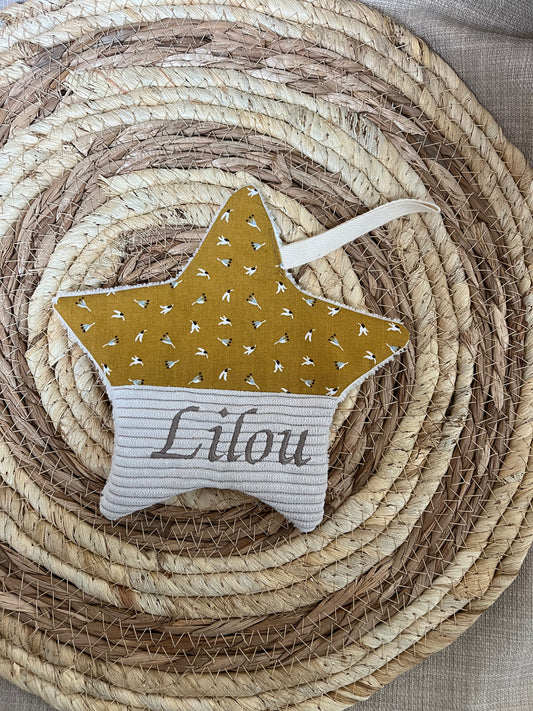 Doudou étoile tétine fleurs jaunes