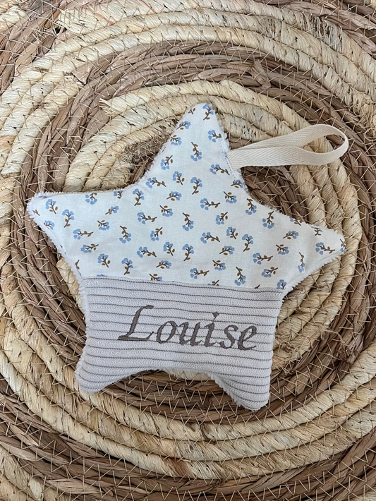 Doudou étoile tétine fleurs bleues